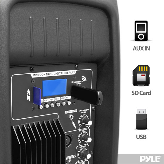 Altavoz autoamplificado 15" 1200W con USB SD BT Grabador AM/FM Pyle PPHP1537UB #4