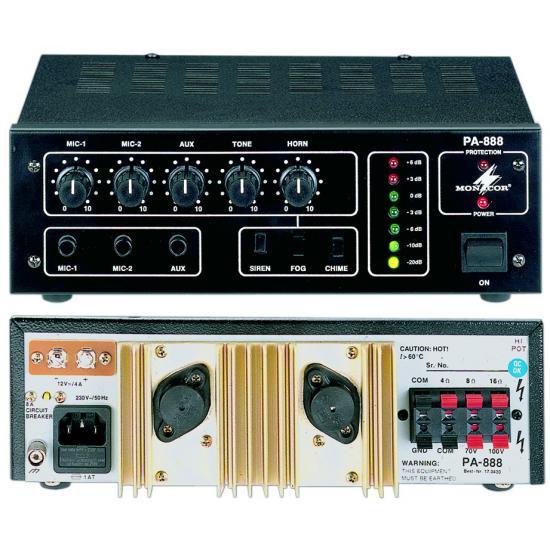 Amplificador mezclador para megafonía mono 100W   01907 Monacor PA-888
