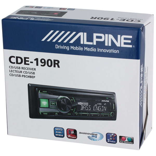 Radio CD Alpine, MP3, 50Wx4, USB, ilum. roja/verde Alpine CDE-190R #4