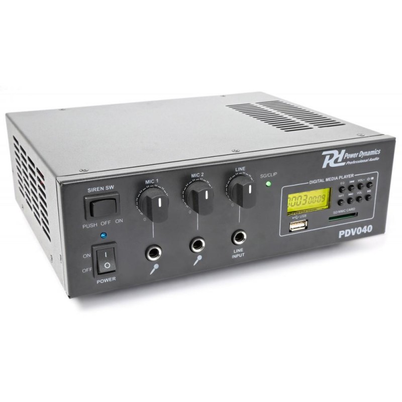 015707 Amplificador 40W/100V-12V MP3   Power Dynamics PDV040