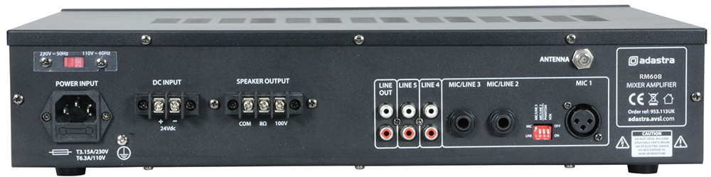 953.113UK Amplificador línea 100V con USB/SD/FM y BLUETOOTH Adastra RM60B #3