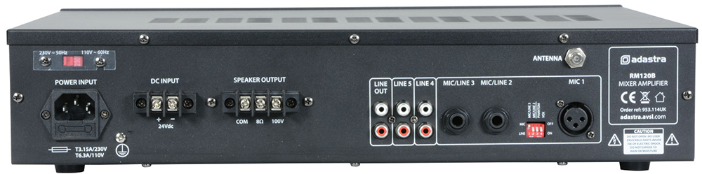 953.114UK Amplificador línea 100V con USB/SD/FM y BLUETOOTH Adastra RM120B #3