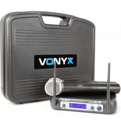 Sistema de micrfono inalmbrico VHF de 2 canales con dispositivos de mano y pantalla 015193 Vonyx  WM512