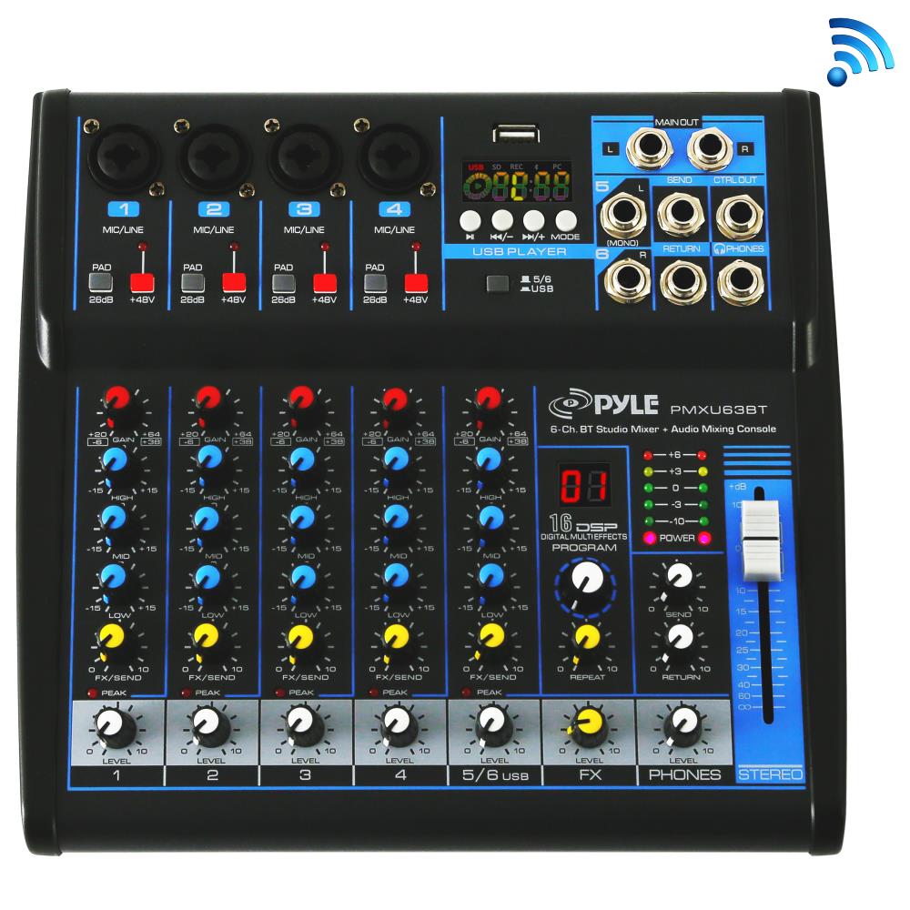 Mezclador Bluetooth Studio - 6-Ch.  Sistema de Consola de Mezcla de Audio DJ  Pyle PMXU63BT