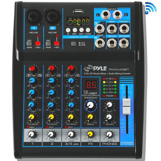 4-Ch. Mezclador Bluetooth Studio - Sistema de Consola de Mezcla de Audio DJ  Pyle PMXU43BT