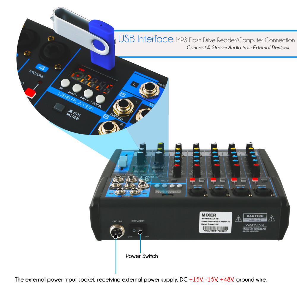 Mezclador Bluetooth Studio - 6-Ch.  Sistema de Consola de Mezcla de Audio DJ  Pyle PMXU63BT #2