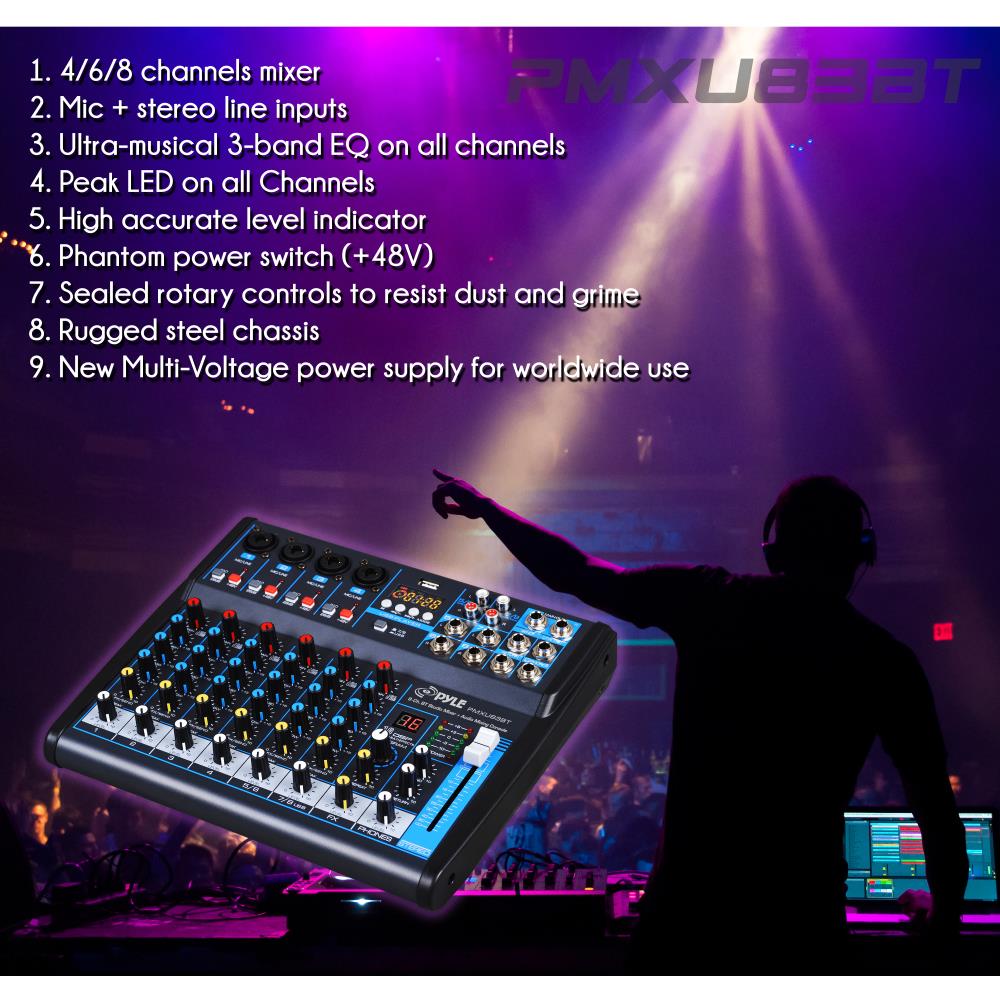8-Ch. Mezclador Bluetooth Studio - Sistema de Consola de Mezcla de Audio DJ  Pyle PMXU83BT #3