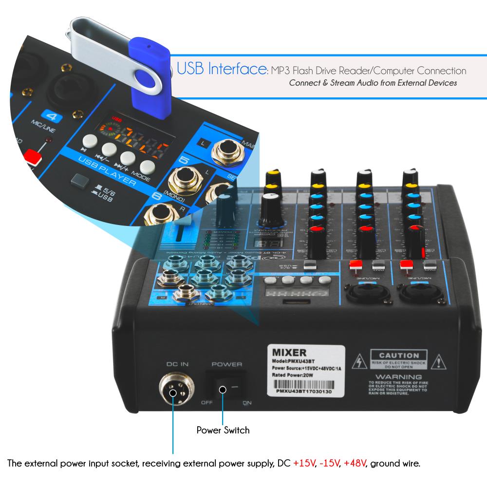 4-Ch. Mezclador Bluetooth Studio - Sistema de Consola de Mezcla de Audio DJ  Pyle PMXU43BT #3