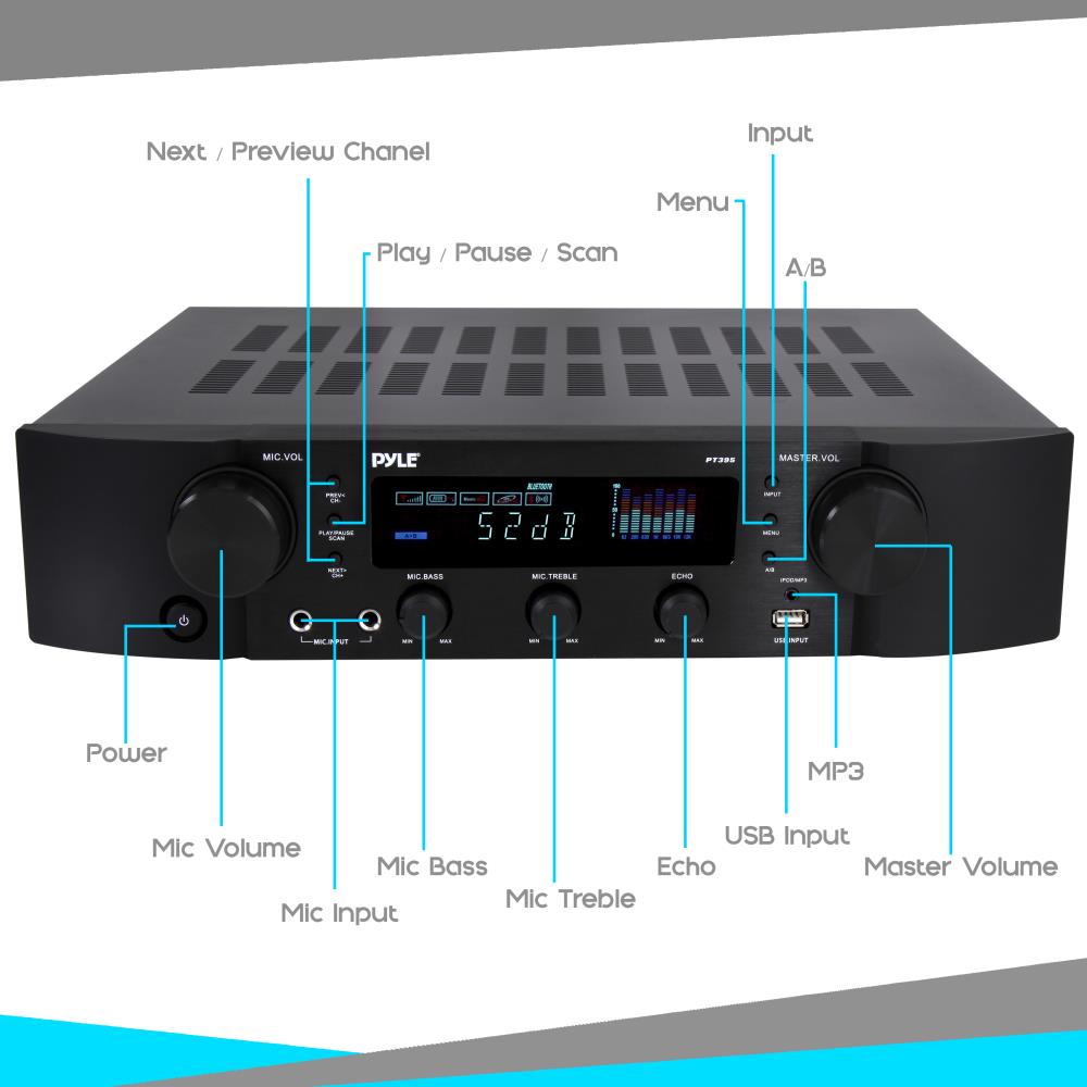 Pre-amplificador  Bluetooth, receptor de preamplificador estreo de cine en casa, MP3/USB/AUX/FM Pyle PT395 #3