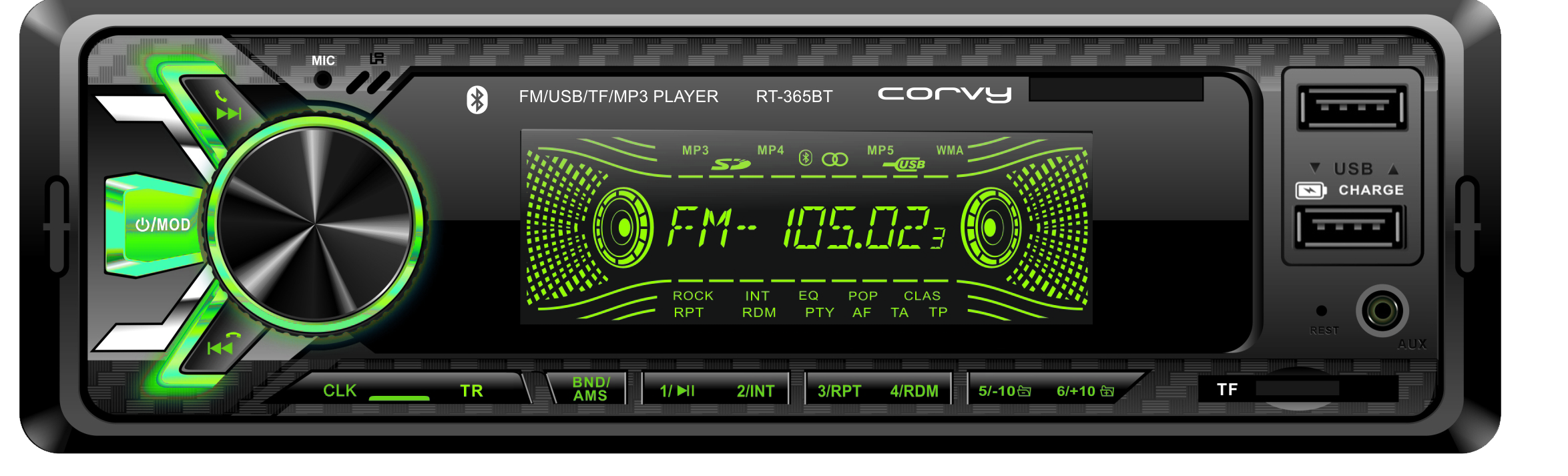 Auto-radio MP3,FM de sintonía  pantalla en 7 colores   Corvy RT-365 BT