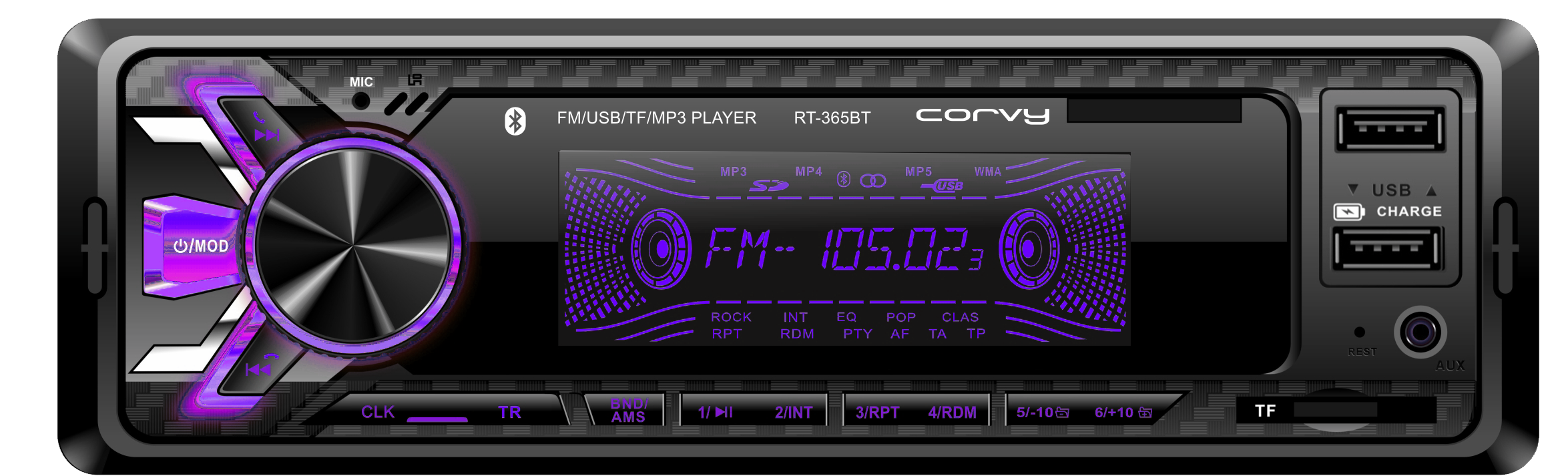 Auto-radio MP3,FM de sintonía  pantalla en 7 colores   Corvy RT-365 BT #2
