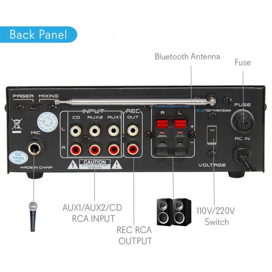 Amplificador BT Mini receptor amplificador estreo de escritorio con USB / SD / FM / Bluetooth, Karaoke r,(40 vatios x 2) Pyle PTA22BT #2