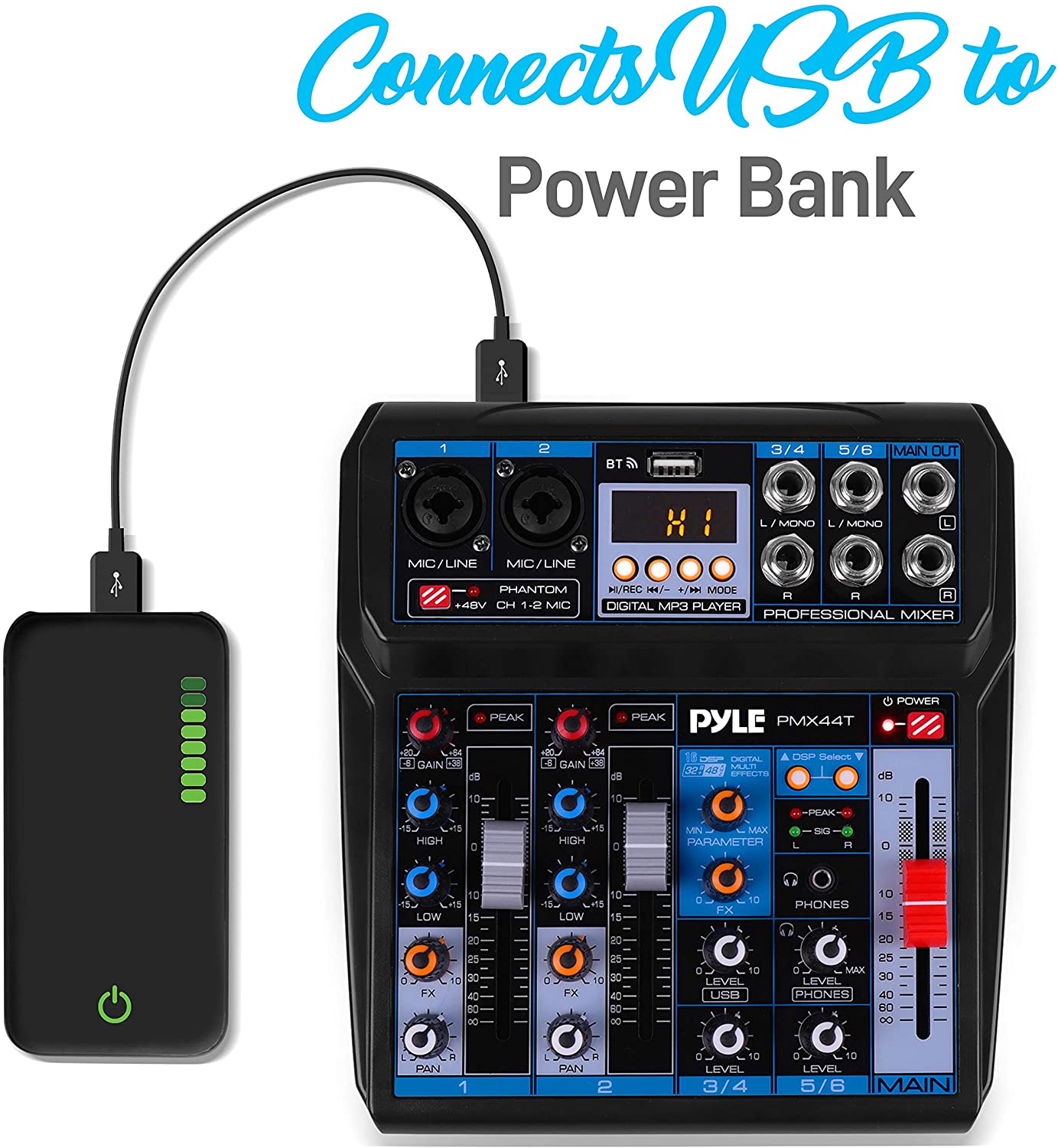 - Mezclador de sonido inalámbrico para DJ (6 canales, compatible con Bluetooth, efectos DSP, interfaz de audio USB, doble entra Pyle PMX44T #2