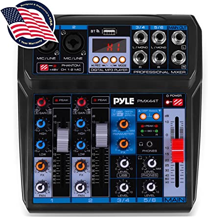 - Mezclador de sonido inalámbrico para DJ (6 canales, compatible con Bluetooth, efectos DSP, interfaz de audio USB, doble entra Pyle PMX44T