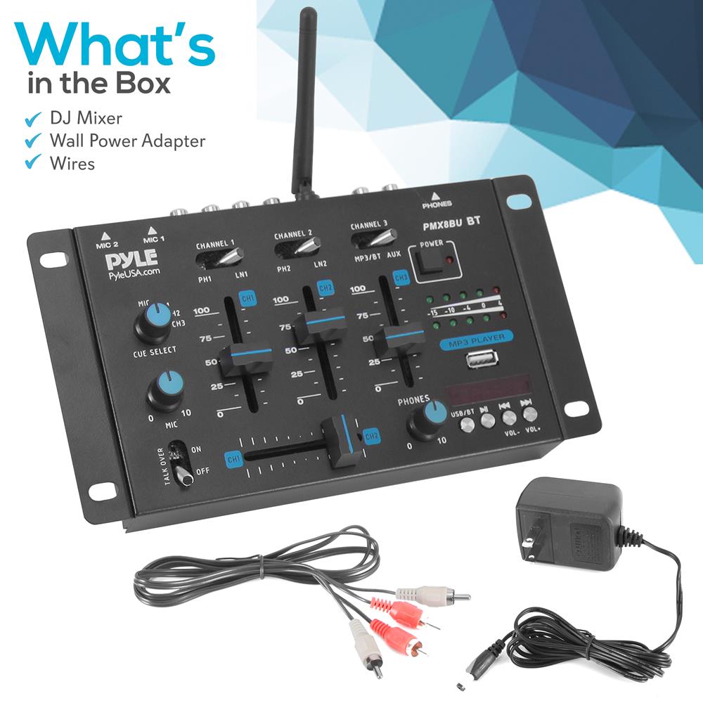 Mezclador de sonido inalámbrico para DJ (3 canales, compatible con Bluetooth, micrófono, lector USB, doble entrada de teléfono/ Pyle PMX8BU #2