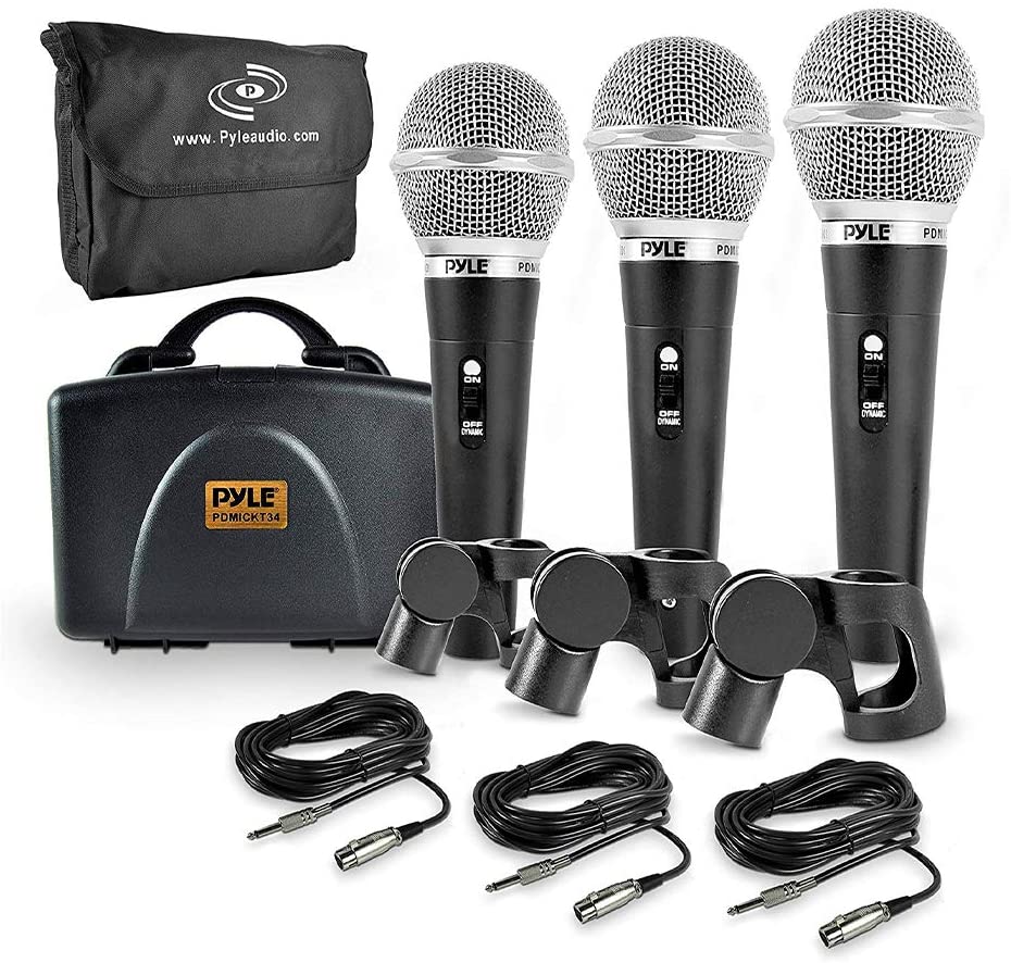 Pyle Kit de micrófono dinámico Profesional – 3 micrófonos incluidos – Micrófono Vocal, micrófono de Mano unidireccional cardioid Pyle PDMICKT34