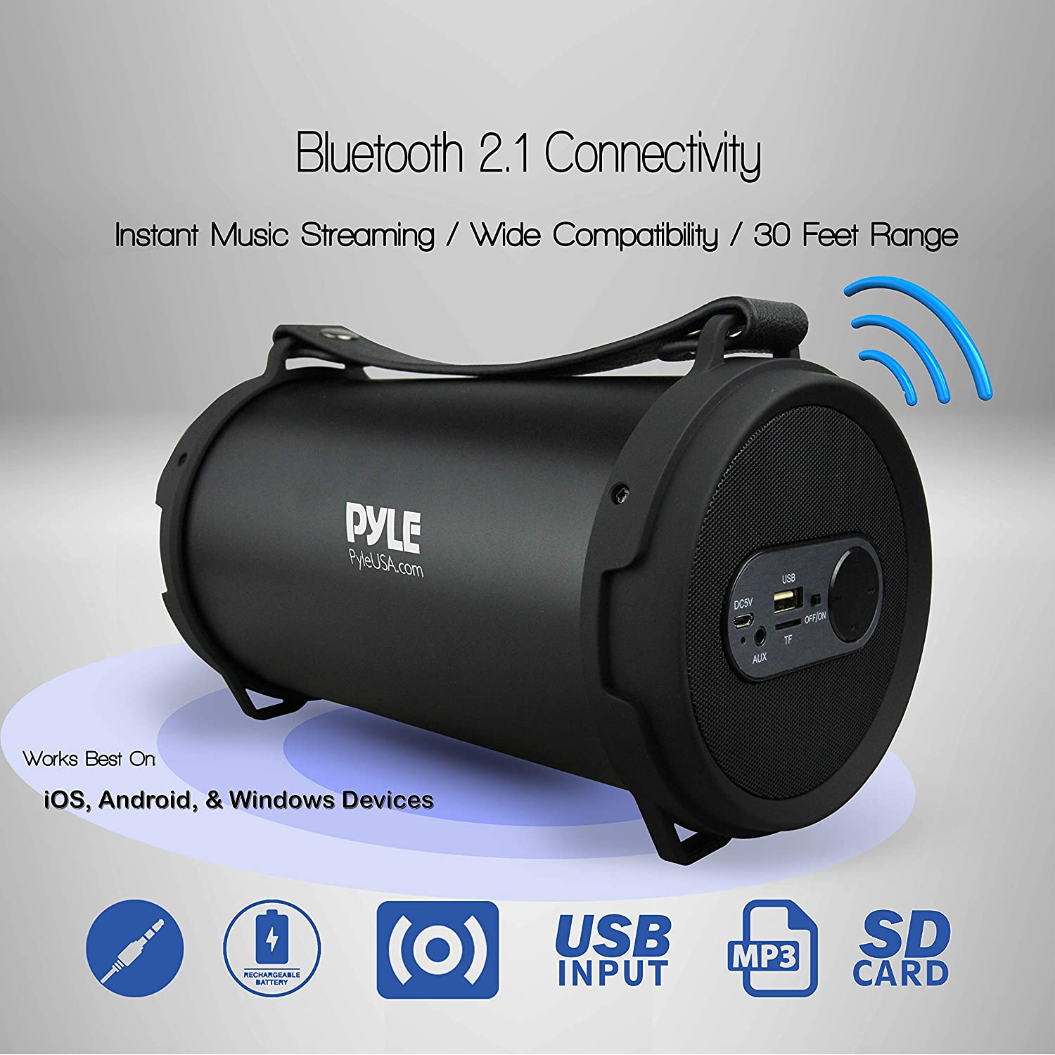 Pyle Boombox Sistema de audio estéreo Bluetooth portable con batería recargable incorporada, entrada AUX, MP3, USB, Micro SD y  Pyle PBMSPG2BK #2