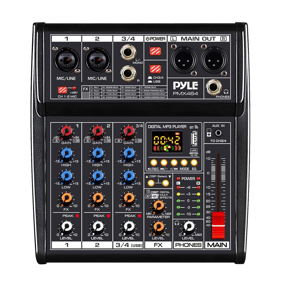 Mezclador de audio de 4 canales con interfaz de grabación: procesador de efectos / entrada AUX y reproductor MP3 integrados, 2 c Pyle PMX464