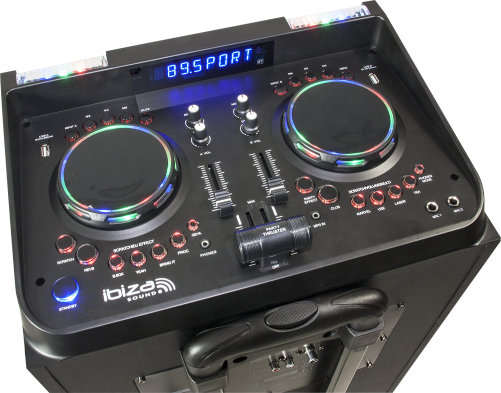 BAFLE ACTIVO CON MEDIA PLAYER DJ 2 x 12??/30cm -1000W CON LED, USB, BLUETOOTH IBIZA SOUND STANDUP-PRODJ #2