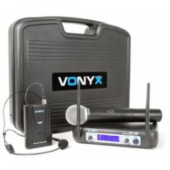 Combi de sistema de micrófono inalámbrico VHF de 2 canales con computadora de mano, bolsillo y pantalla 015192 Vonyx  WM512C