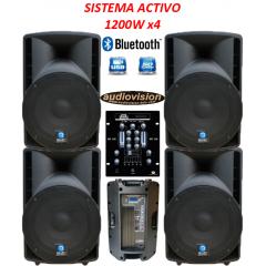 Equipo de sonido activo 4 altavoces 15" 1200W con mezcladora USB SD BLUETOOTH Audiovision  EQUIPO 4x1500USB
