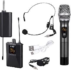 Kit de sistema de micrófono inalámbrico UHF: incluye micrófono de mano, micrófono para auriculares, micrófono Lavalier y transmi Pyle PDWMU114